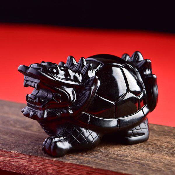 黑曜石龙龟摆件家居装饰品办公店铺开业玄武黑水晶饰品摆设礼物