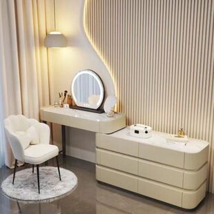 风化妆桌一体板现代简约床头柜卧室斗柜梳妆台实木奶油岩新款2023