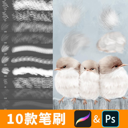procreate笔刷ps笔刷逼真毛茸茸毛发毛绒可爱毛球羊毛毡绒毛B447