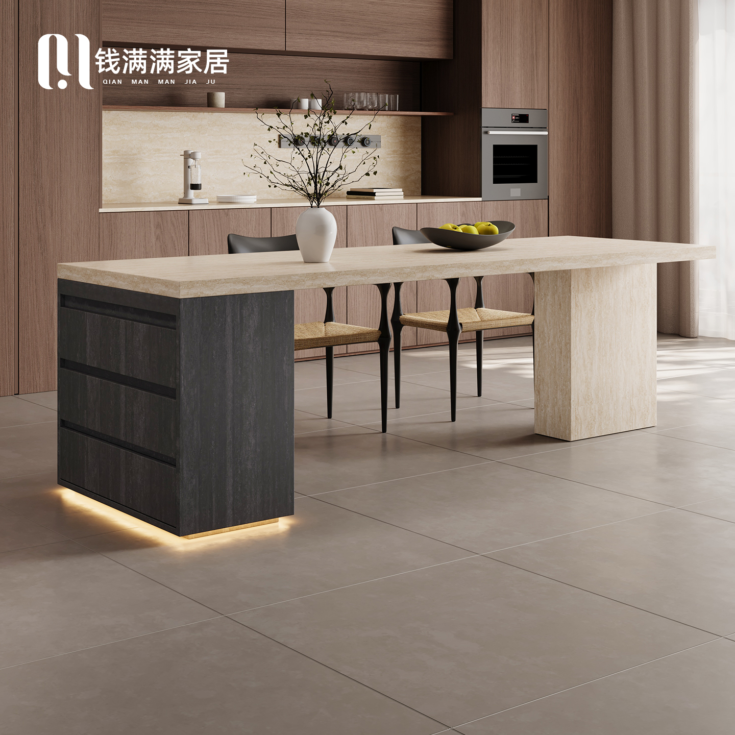 齐平岛台2025新款岛台餐桌一体储物茶吧台中古风简约餐桌岛台一体