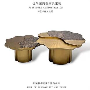 轻奢不锈钢茶几高端别墅家用客厅创意茶台不规则艺术金属茶桌 意式