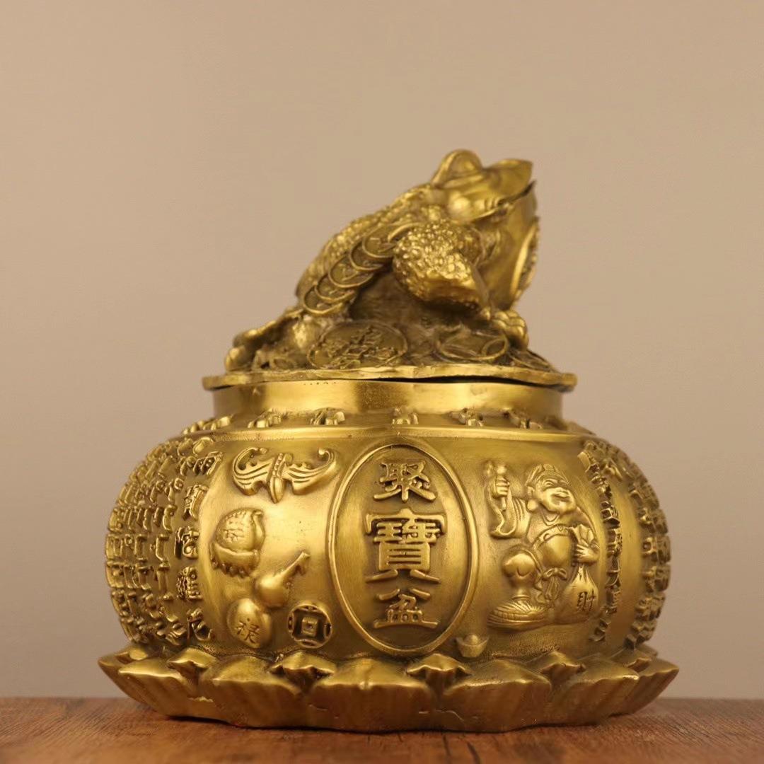 聚宝盆金蟾摆件全铜五路财神三足蟾蜍龙头貔貅储钱罐家居开业礼品