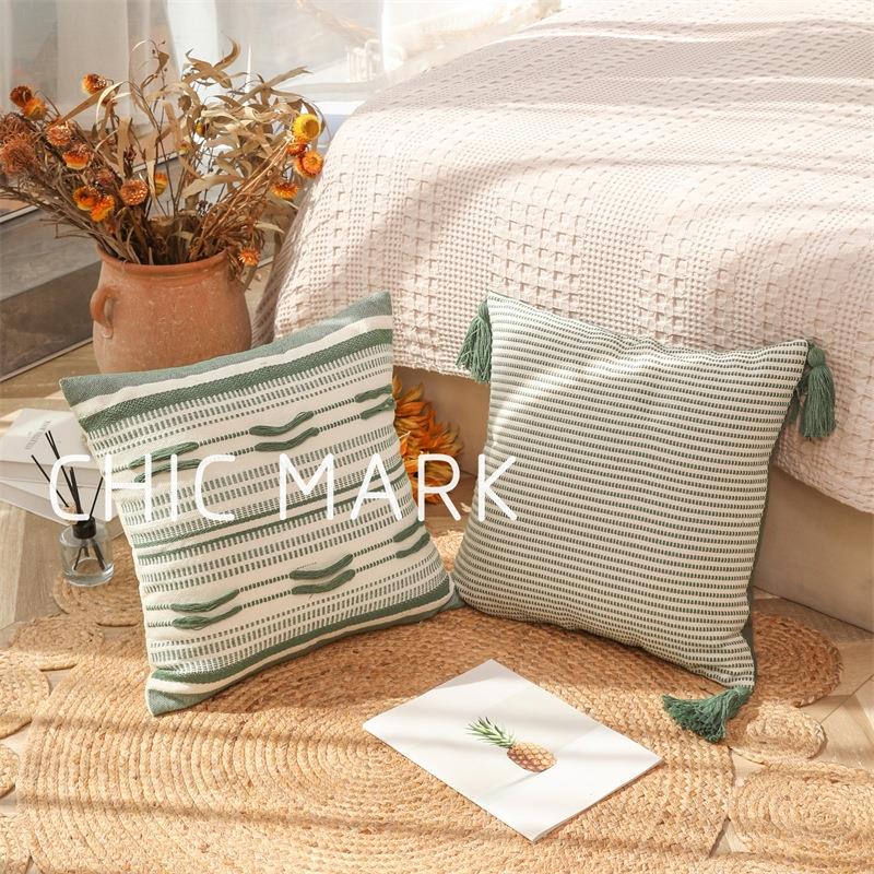 北欧薄荷绿清新色织提花流苏沙发抱枕套异域坐垫靠枕靠垫客厅