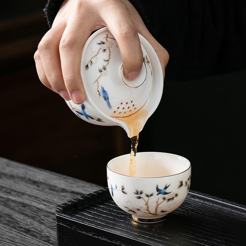 白瓷快客杯一壶一杯单个人专用女士手抓泡茶壶茶杯便携式旅行茶具