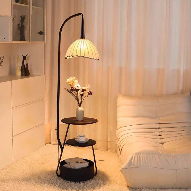 法式中古落地灯客厅沙发旁边几氛围侘寂风覆古置物架卧室床头台灯