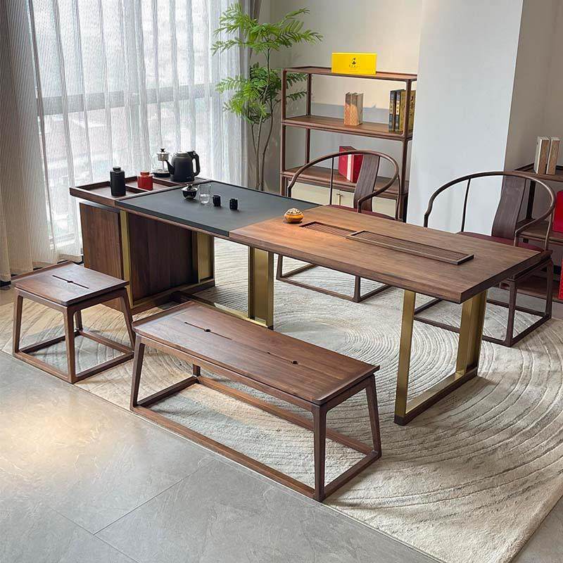 新中式现代茶桌椅高端胡桃木禅意风实木极简办公室茶室泡茶台定制