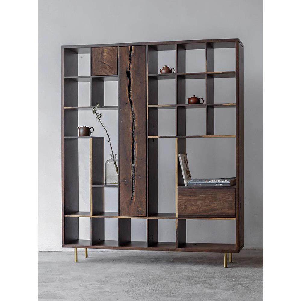 野木1978几何博古茶杯架侘寂风玄关柜新中式实木黑檀禅意茶室家具