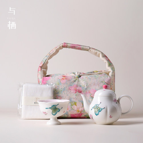 桃落戏蝶茶壶莫奈花园茶事套组