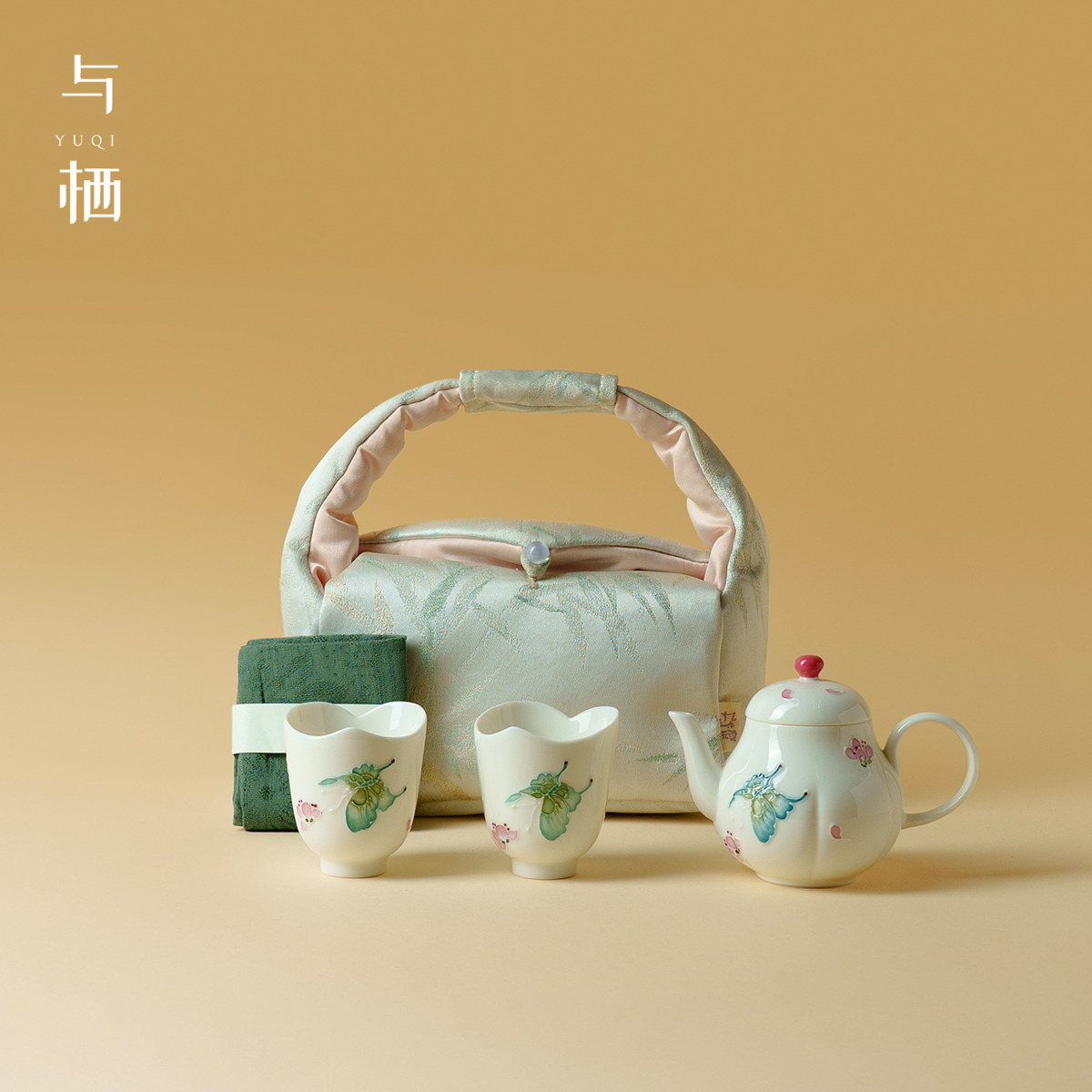 与栖桃若戏蝶旅行茶具一壶两杯便携式户外露营泡茶壶送朋友闺蜜