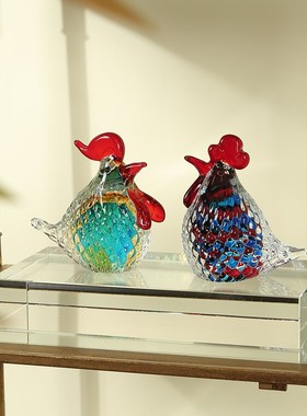 现代简约手工琉璃萌鸡水晶摆件客厅儿童I房玄关样板房装饰乔迁送