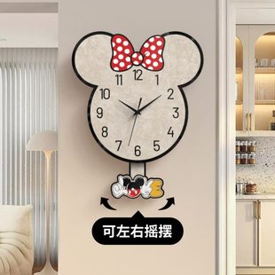 卡通米妮客厅家用挂钟挂墙时钟餐厅卧室静音钟表摇摆儿童房免打孔