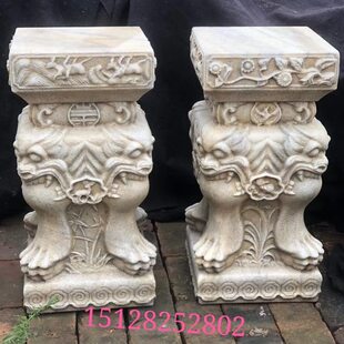 石雕汉头四方花几做旧石花凳白赏座形墩兽石墩花架玉仿古石墩石几