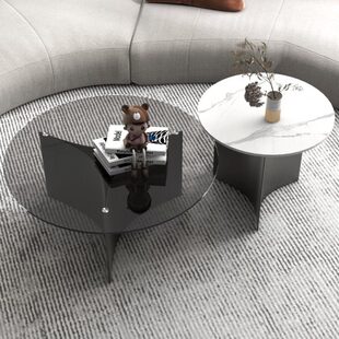 茶几桌客厅家用边几轻奢小圆桌简约茶几小户型组合板岩大钢化玻璃