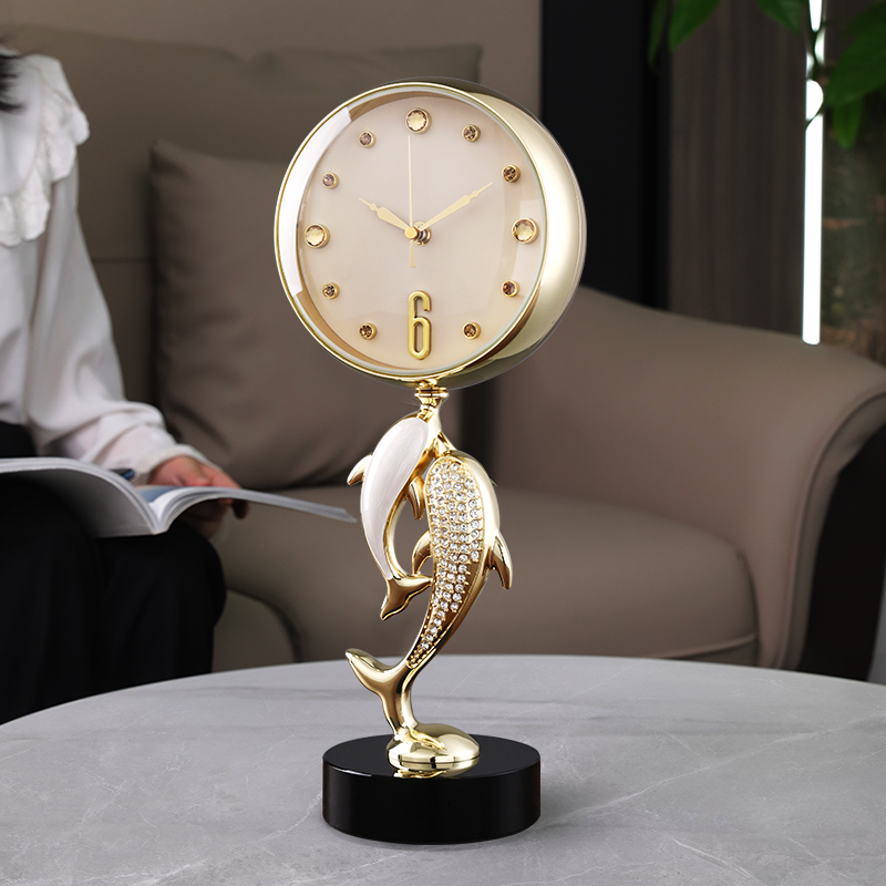 现代轻奢台式座钟客n厅家用时尚简约台钟创意欧式静音坐钟高档摆