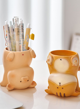 卡通可爱猪猪创意笔筒摆件学生书C桌面办公室工位装饰品教师节礼