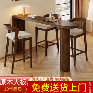 实木吧台桌厨房餐桌一体家用小户型客厅隔断靠窗阳台侘寂风高脚桌
