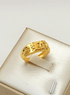 越南沙金戒指男士福发财活口镀y厚金车花时尚个性情侣对戒久不掉