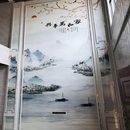 楼岩板电视背景墙现代仿大理石瓷砖楼中楼新中式 别墅挑空客厅复式