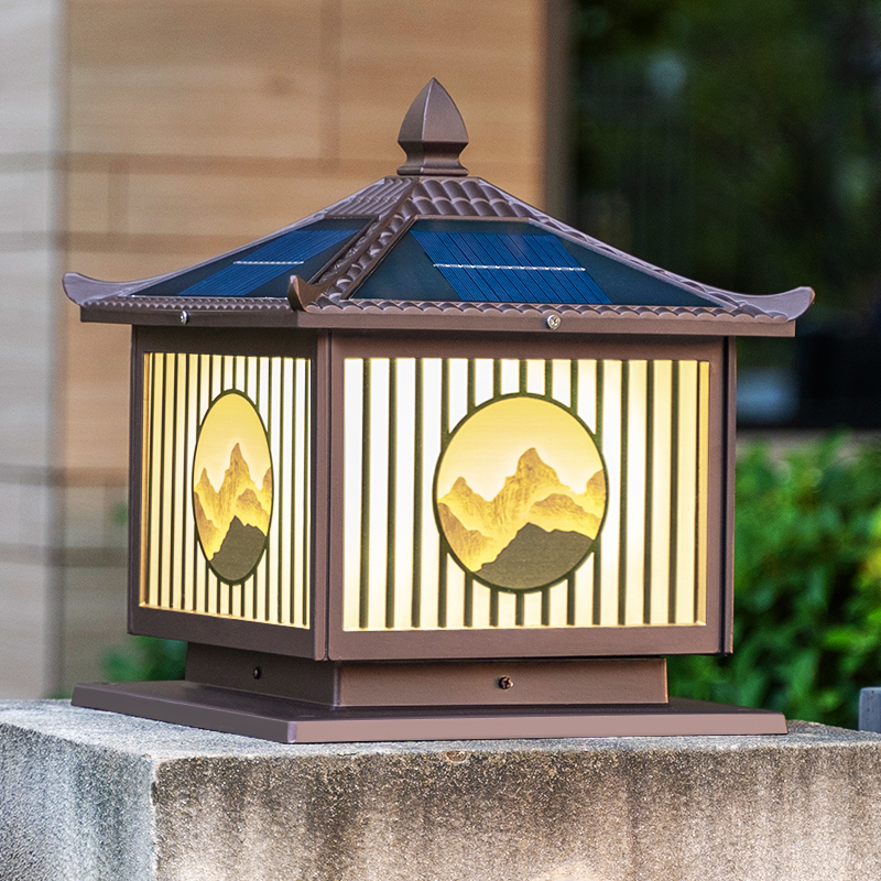 日照金山太阳能户外庭p院柱头灯围墙灯别墅花园门口防水景观装饰