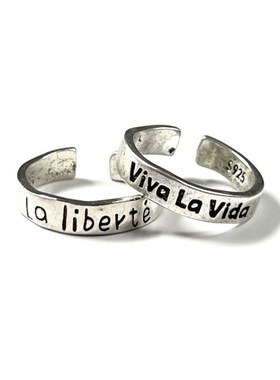 Viva La Vida人生万岁/ La libert自由T戒指可调节复古对戒