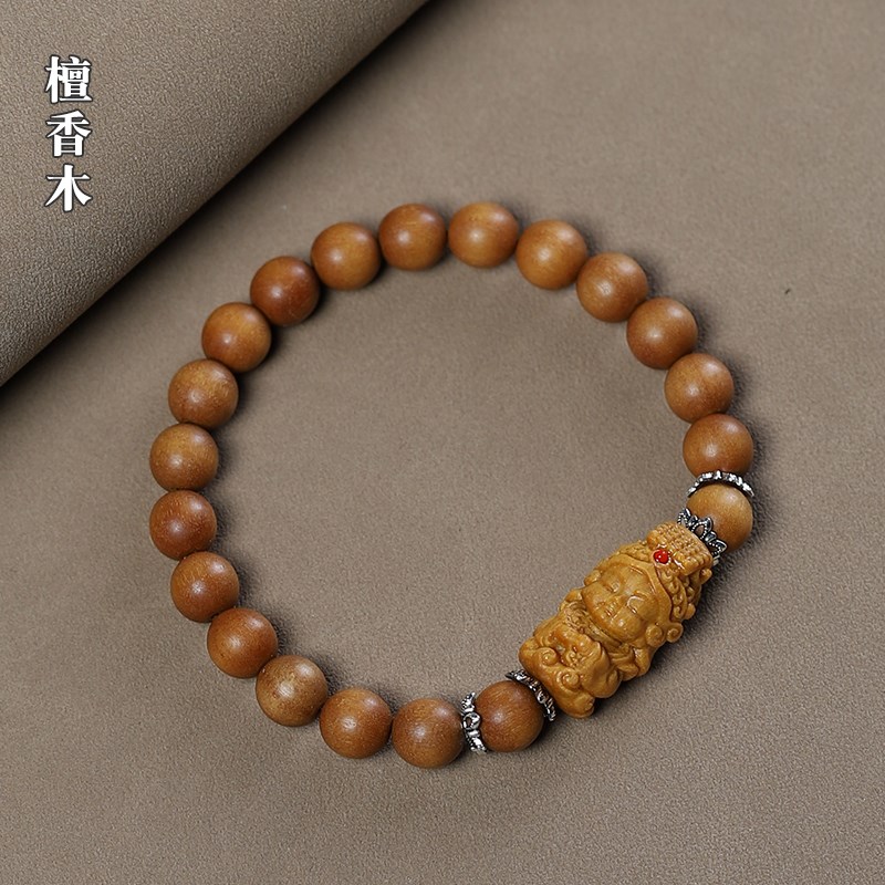 檀香木手串雕刻妈祖配饰男女芭比檀香手链精致木雕X佛珠文玩饰品