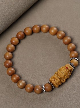 檀香木手串雕刻妈祖配饰男女芭比檀香手链精致木雕X佛珠文玩饰品