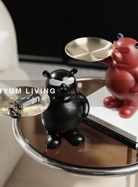 简约创意家居客厅爱m心黑白熊摆件酒店餐厅树脂摆设样板房软装饰