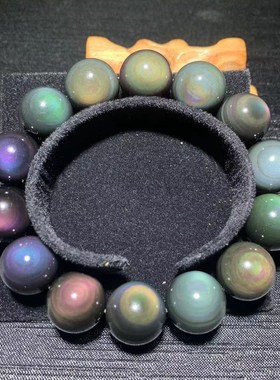 天然双彩虹眼黑曜石手链t金曜石银曜石男女情侣水晶本命年手串