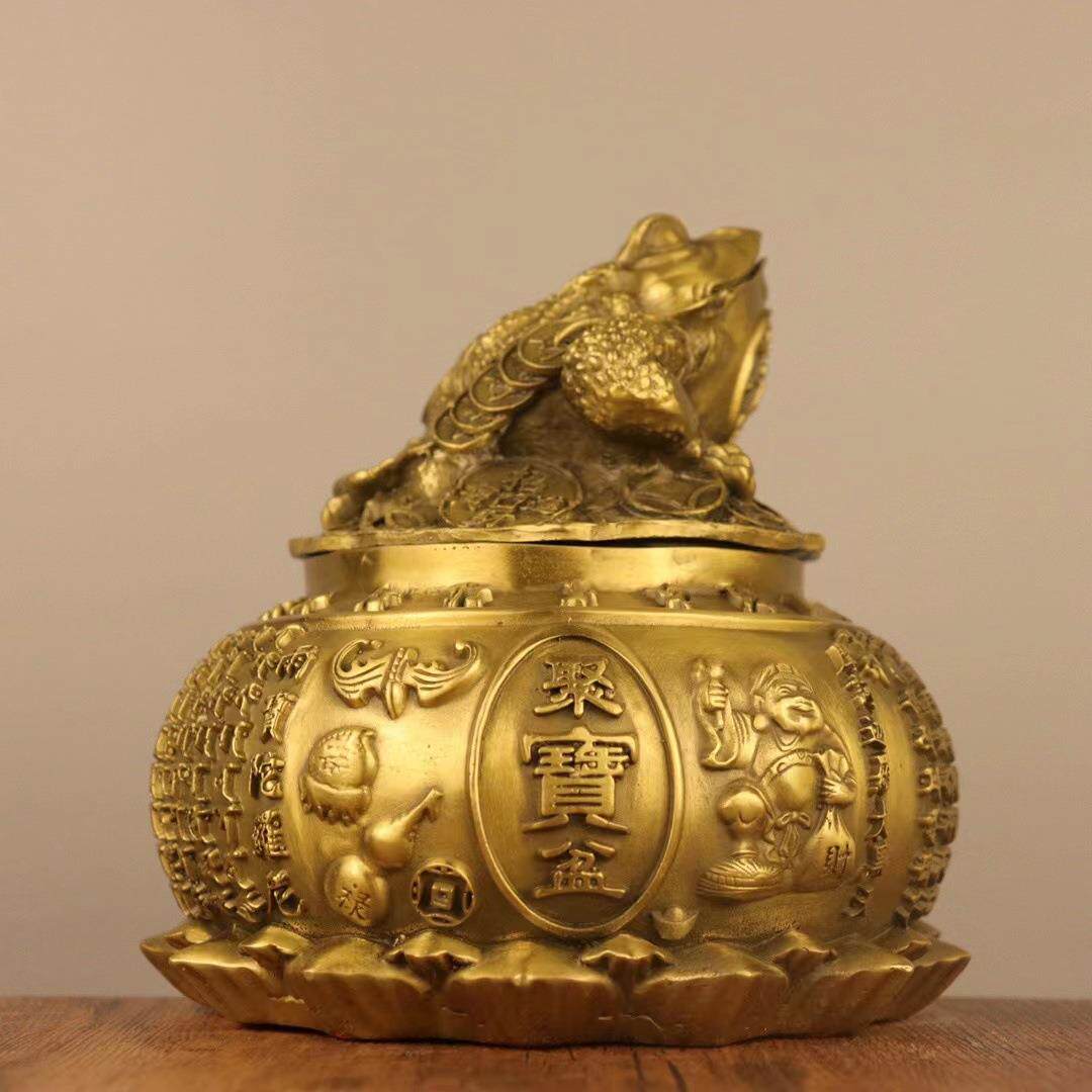 聚宝盆金蟾摆件全铜五路财神三足蟾蜍龙头貔貅储钱罐家居开业礼品