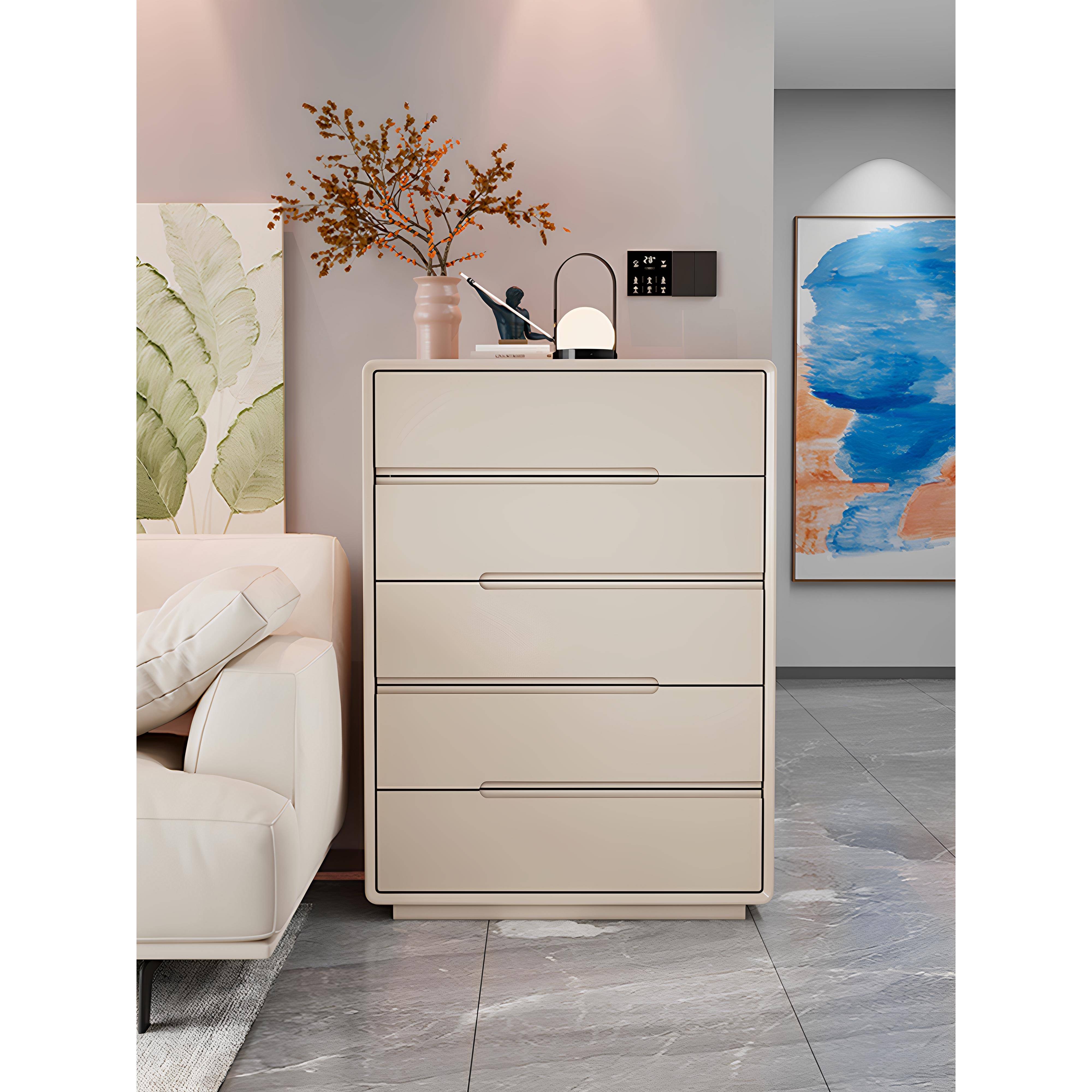 意式极简实木五斗柜客厅卧室简约现代白色小立柜收纳柜子储物边柜