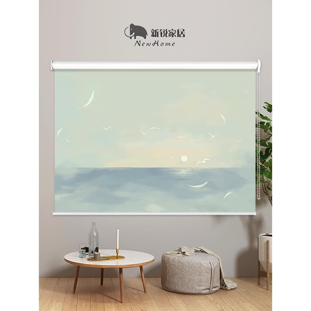 斯堪的纳维亚休闲现代窗帘印刷手拉可调遮光客厅厨房卧室免打孔新
