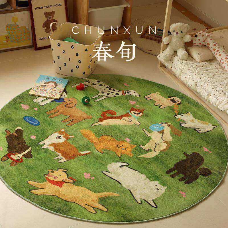 小狗多巴胺地毯卧室电竞房电脑椅地垫儿童房间床边毯绿色圆形加厚