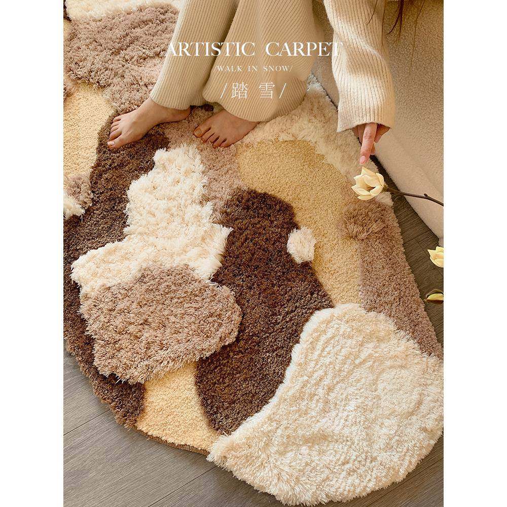 奶油风卧室女孩房间装饰布置床边毯客厅沙发地毯高级长条毛绒地垫