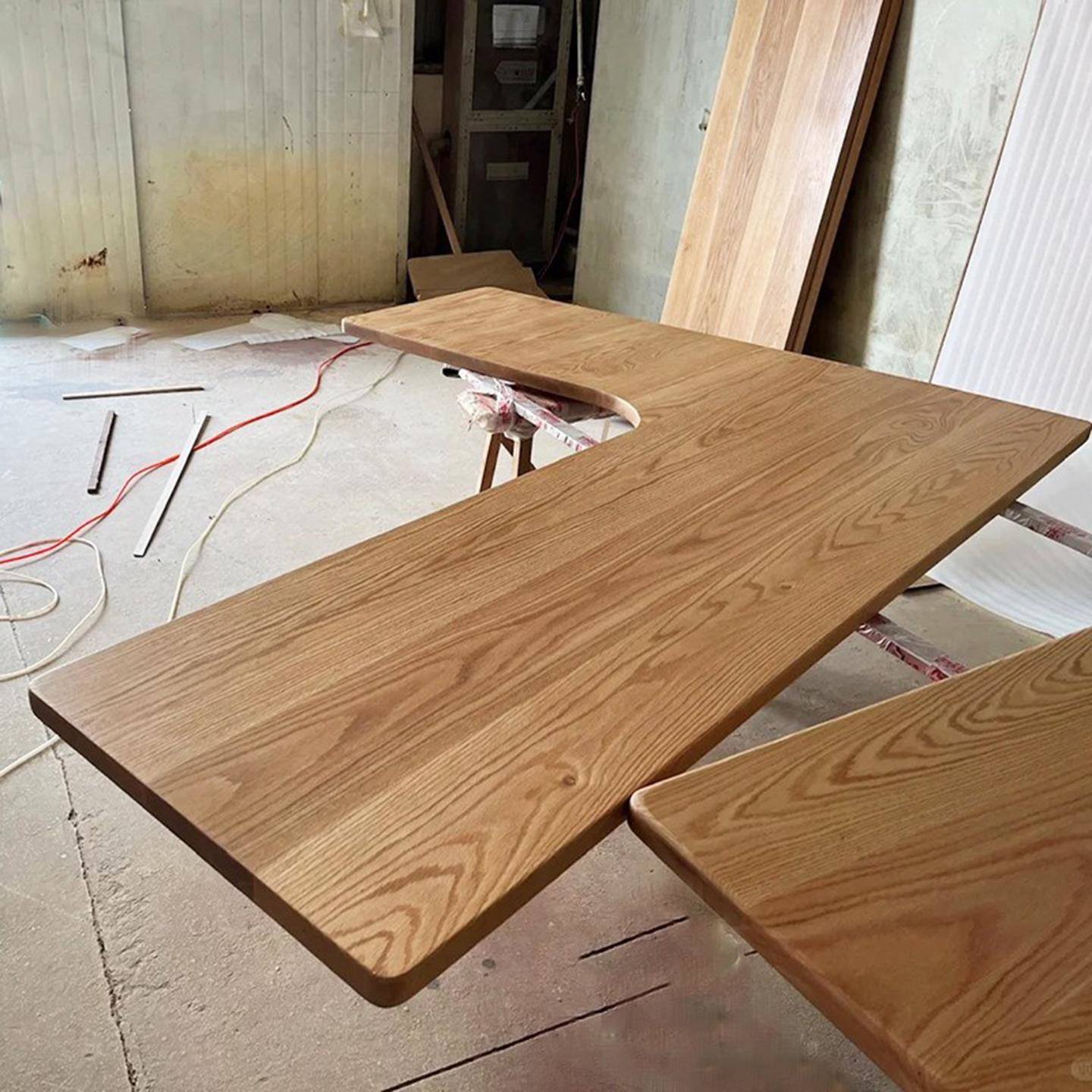 白蜡木实木转角书桌面板原木茶几红橡榆木 L型学习桌窗台岛台定制