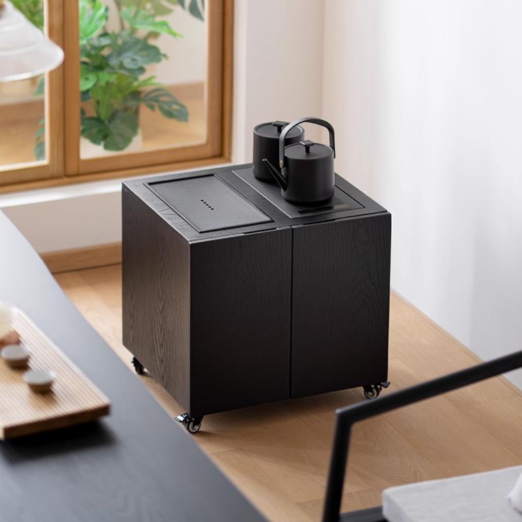 侘寂风实木茶水柜客厅边几可移动茶边柜小茶台烧水一体全自动茶几
