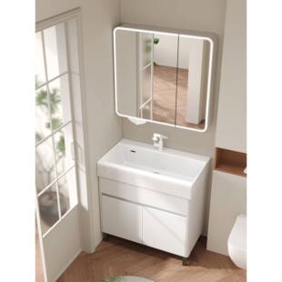 小户型加厚蜂窝铝落地式浴室柜组合陶瓷一体加深洗手洗脸盆洗漱台