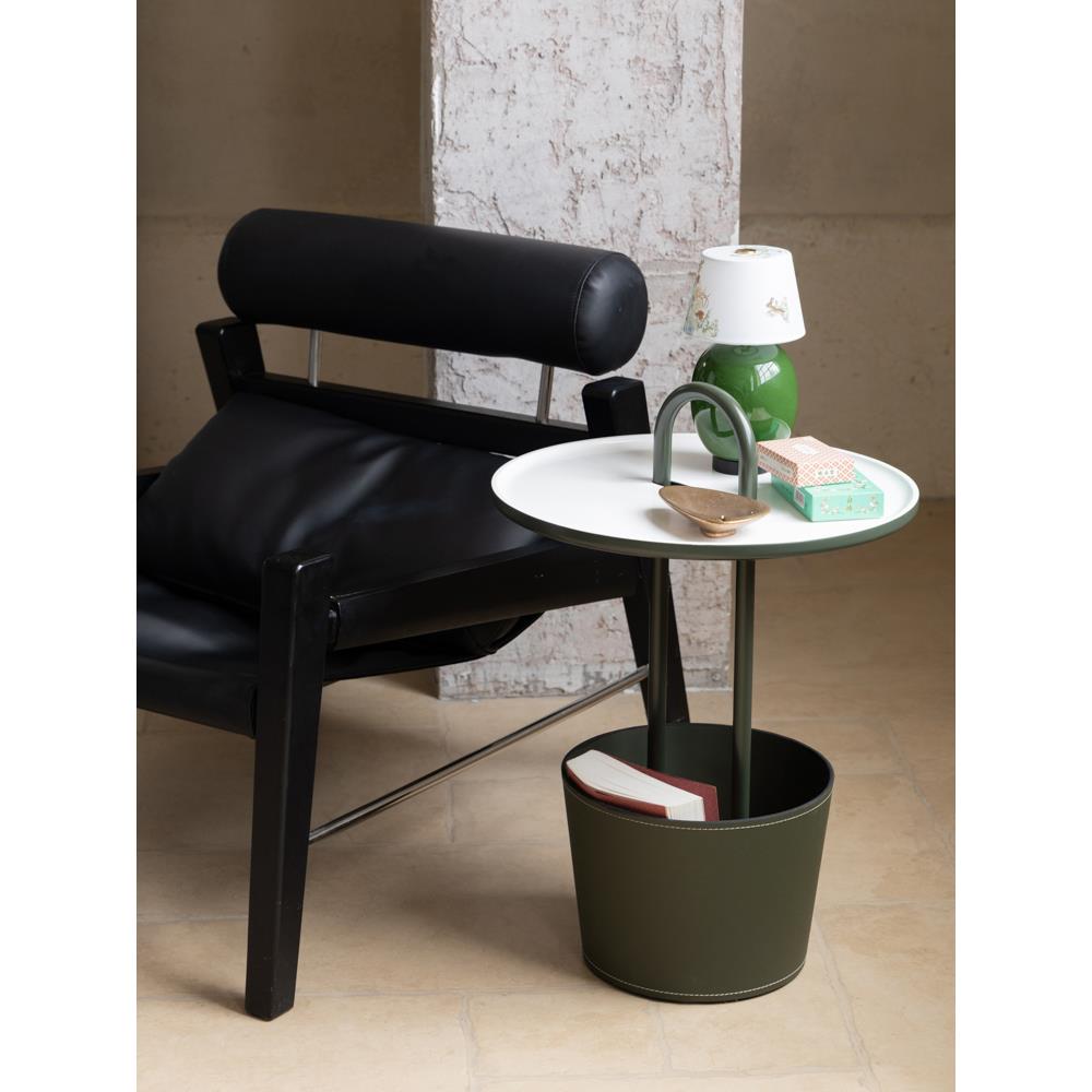 若奈家具LOEW* 橄榄绿马鞍皮手拎茶几可触物分离托盘静雅沙发边几