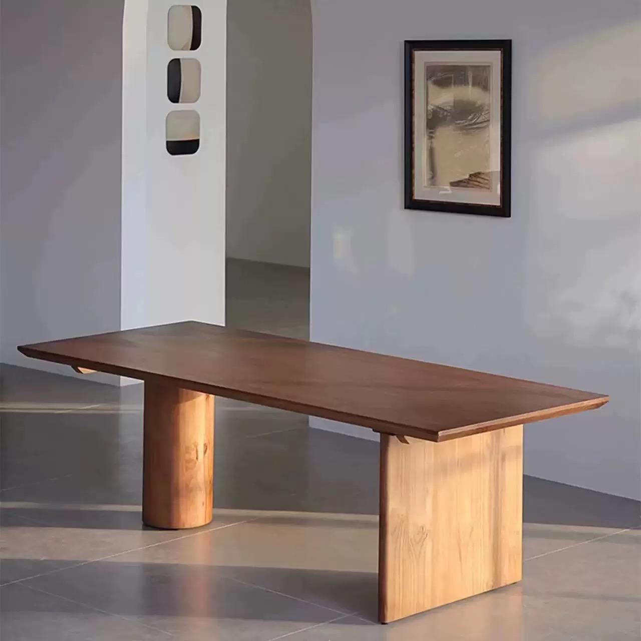 北欧中古侘寂风长桌原木大板办公桌现代极简洽谈桌长桌全实木餐桌