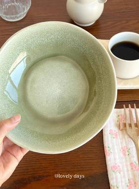 lovely days ins嫩绿色亮釉窑变渐变纹理陶瓷釉下彩沙拉碗面碗