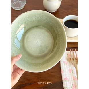 lovely days ins嫩绿色亮釉窑变渐变纹理陶瓷釉下彩沙拉碗面碗