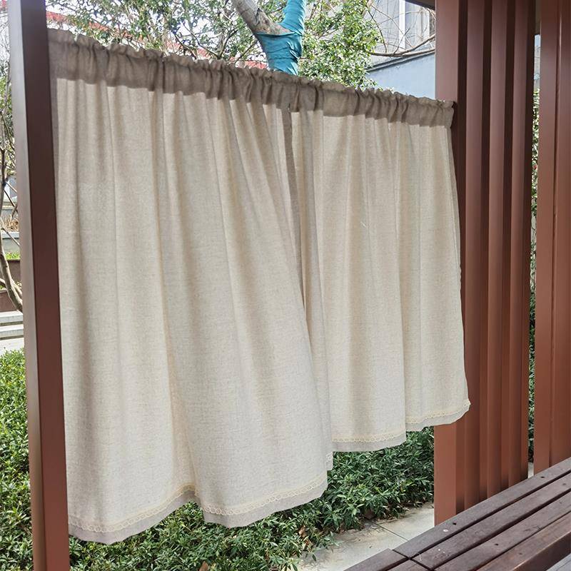 免打孔日式厨房遮阳小窗帘半帘短帘门帘魔术贴遮物帘飘窗米色棉麻