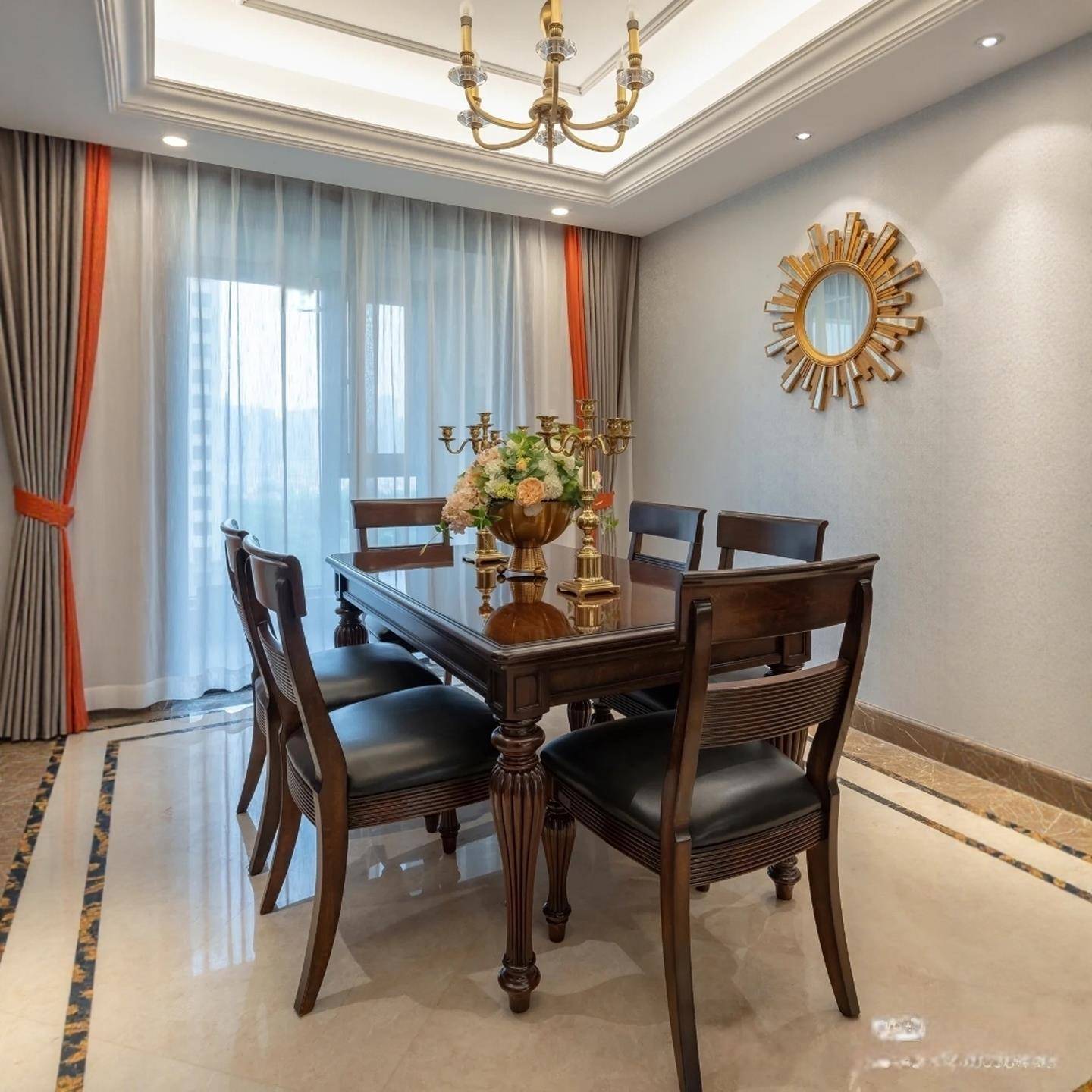 美式复古风北美家实木雕花餐桌椅组合长方形饭桌家用餐厅家具