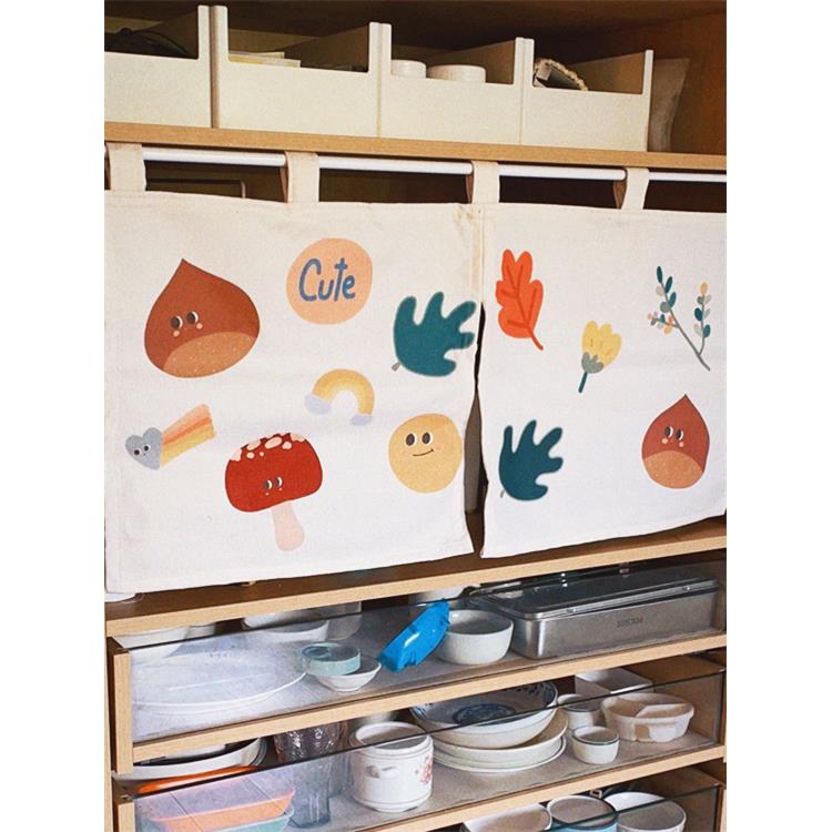 厨房半帘短帘布艺门帘隔断帘柜防尘帘书柜挡帘无冲孔布窗帘遮阳