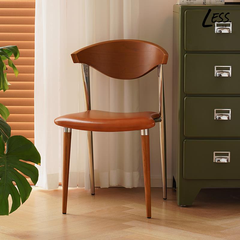 less living北欧复古真皮餐椅家用客厅餐桌椅设计师简约靠背椅子