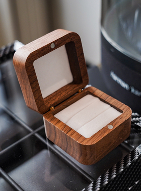 正方形对戒求婚戒指盒黑胡桃木盒结婚钻戒首饰礼品包装收纳男女款