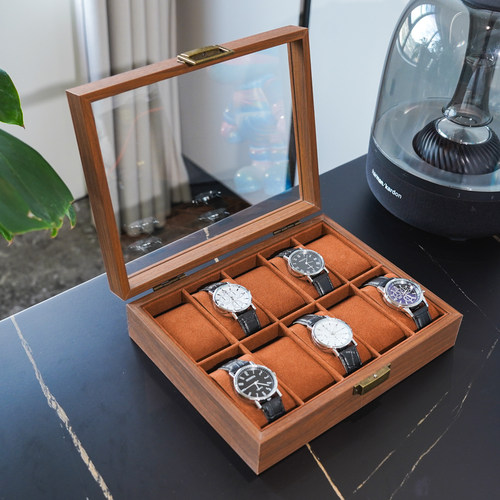 复古版黑胡桃纹木质10位手表收纳