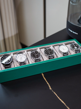 绿色6格手表收纳展示盘PU皮革商务简约6只腕表机械表首饰陈列托盘