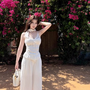 Layyyy【白樱恋曲】蕾丝花边拼接胸衣女夏修身纯欲少女感吊带上衣