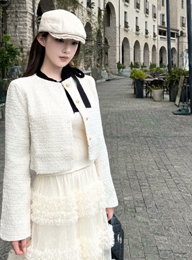 Layyyy【心的独白】千金风秋季小香高级感外套女白色短款气质上衣