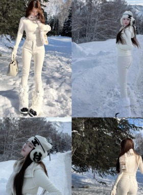 Layyyy【冬日救星】店主最爱韩味米白色紧身加绒高腰不卡裆小脚裤